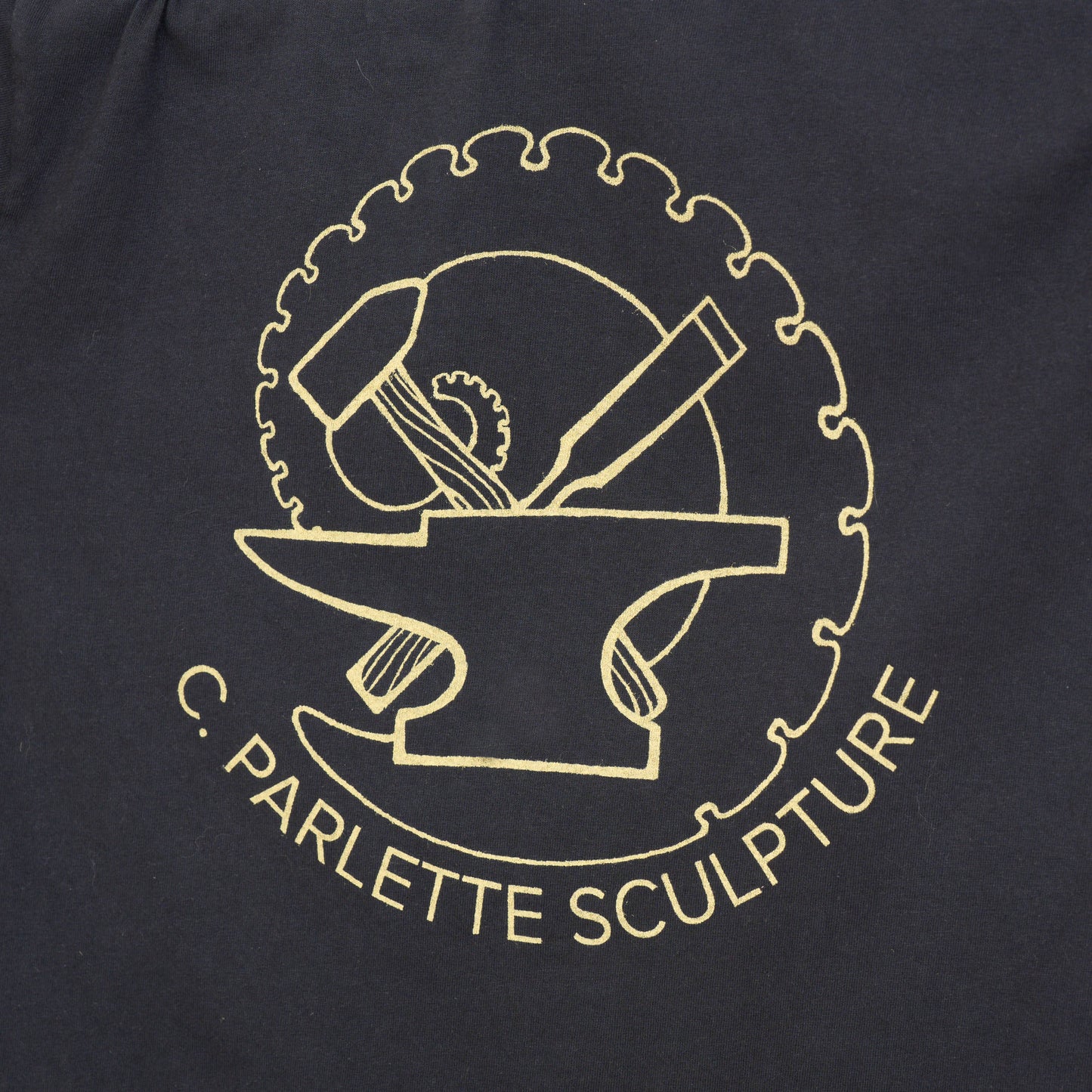 Logo with tools and an anvil against a nautilus shell on a black background, featuring the text 'C. Parlette Sculpture'.
